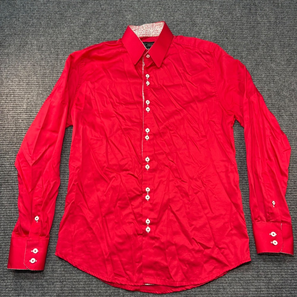Anton‎ Alexander Mens Red Cotton Button Down Dress Shirt Made in USA Size L